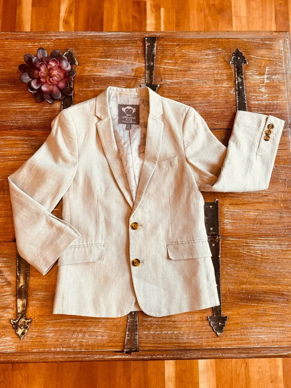 Kids Linen Sand Stretchy Mod Suit - Blazer and Trousers Set - Classic Neutral